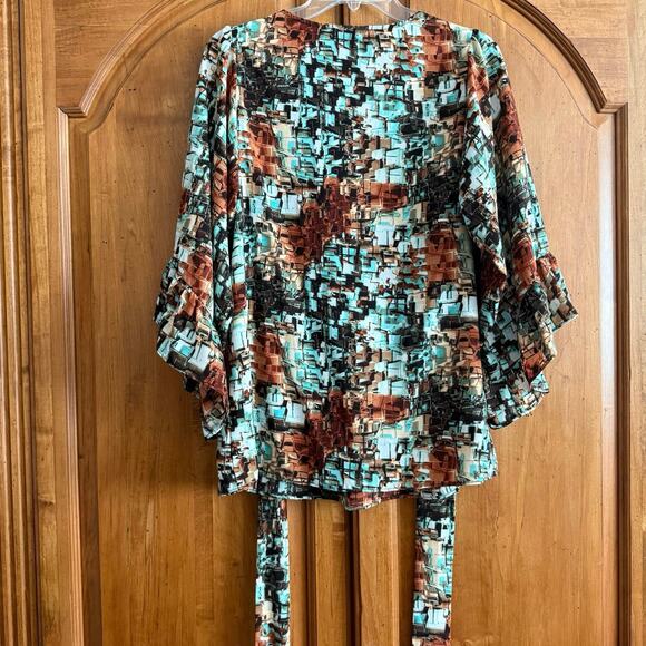 Betsey Johnson abstract print blouse bell sleeve top boho S small - Picture 4 of 13